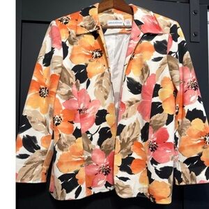 Alfred Dunner Floral Blazer Jacket 12 Orange Pink Spring Easter Church Career